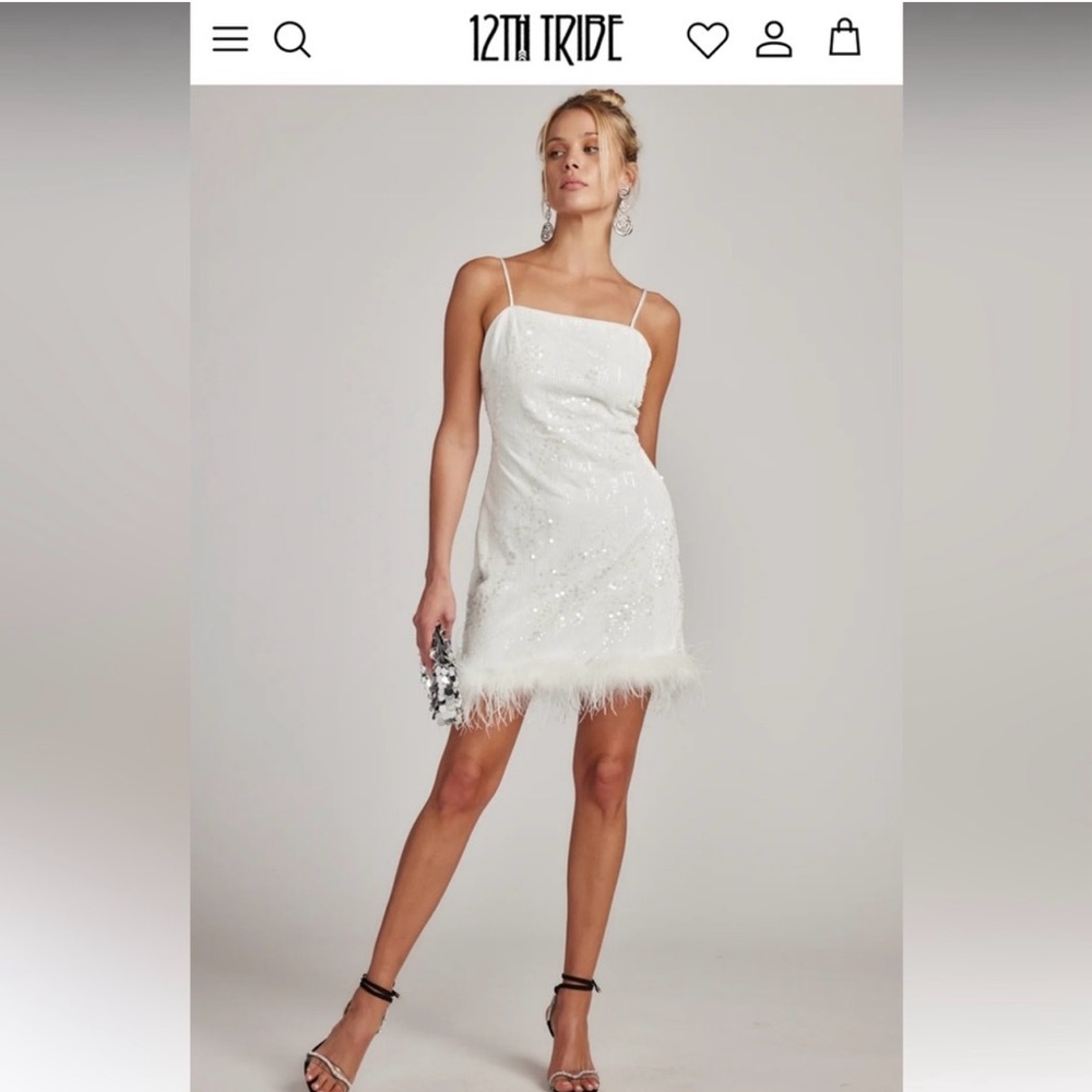 12th Tribe Ivory Feather Hem Mini Dress